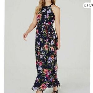 Jessica Howard Women’s Floral Maxi Dress Navy Pink Tie Waist size 10